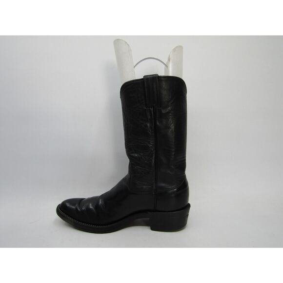 Justin Mens Size 7 C (Narrow Width) Black Leather Cowboy Western Boots